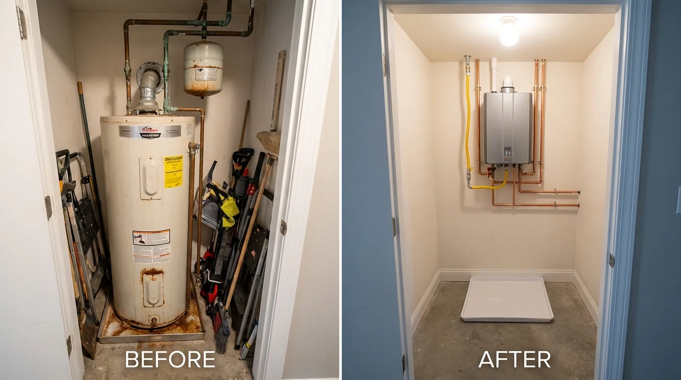 Tank water heater versus wall-mounted tankless unit comparison for Church Rock, NM homeowners