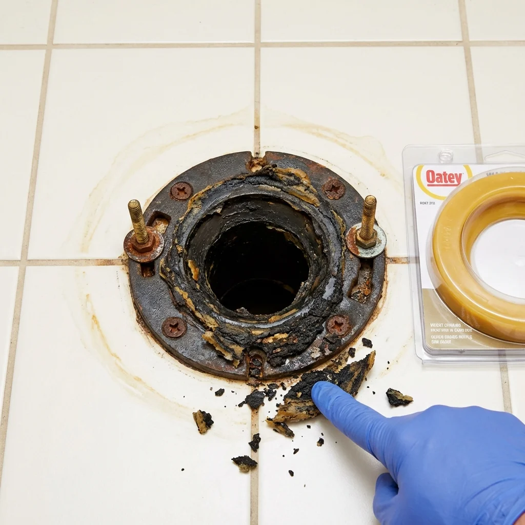Failed wax ring showing water seepage at the base of a toilet in a Church Rock, NM home