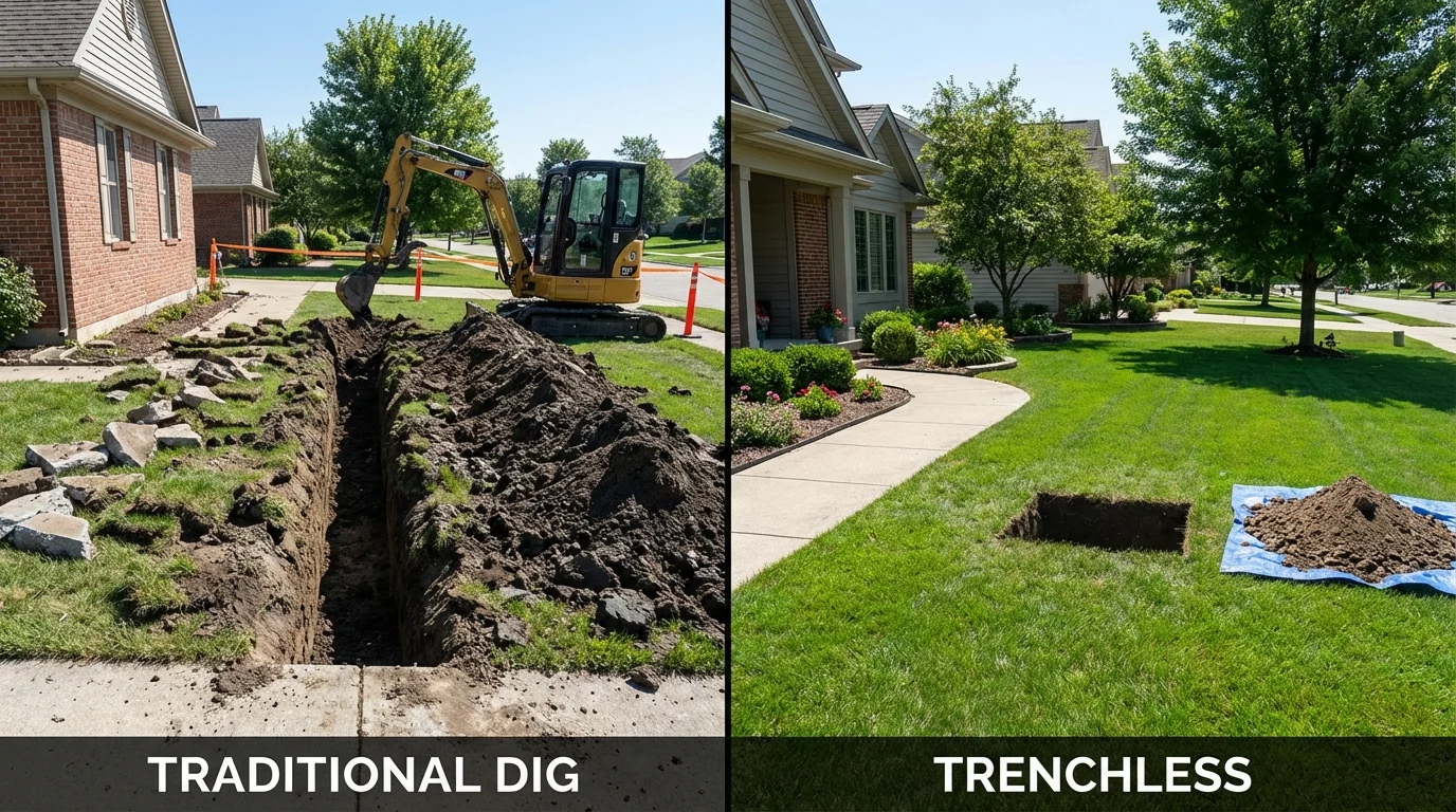 Trenchless sewer repair with minimal yard damage versus traditional excavation in Church Rock, NM